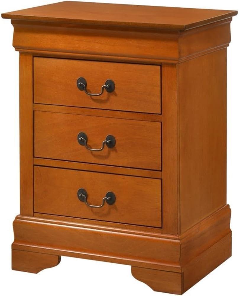 Oak 3-Drawer Traditional Wood Veneer Nightstand