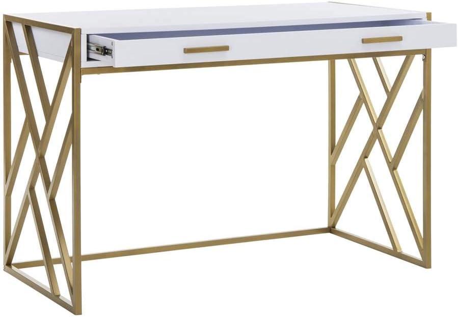 Elaine 1 Drawer Desk - White/Gold - Safavieh