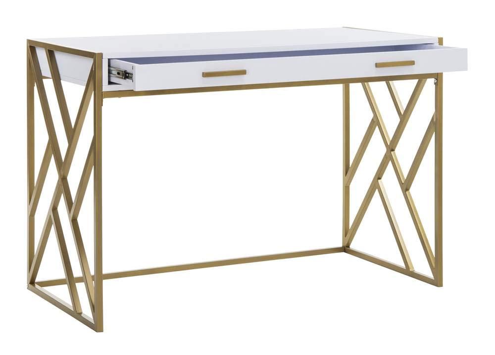 Elaine 1 Drawer Desk - White/Gold - Safavieh