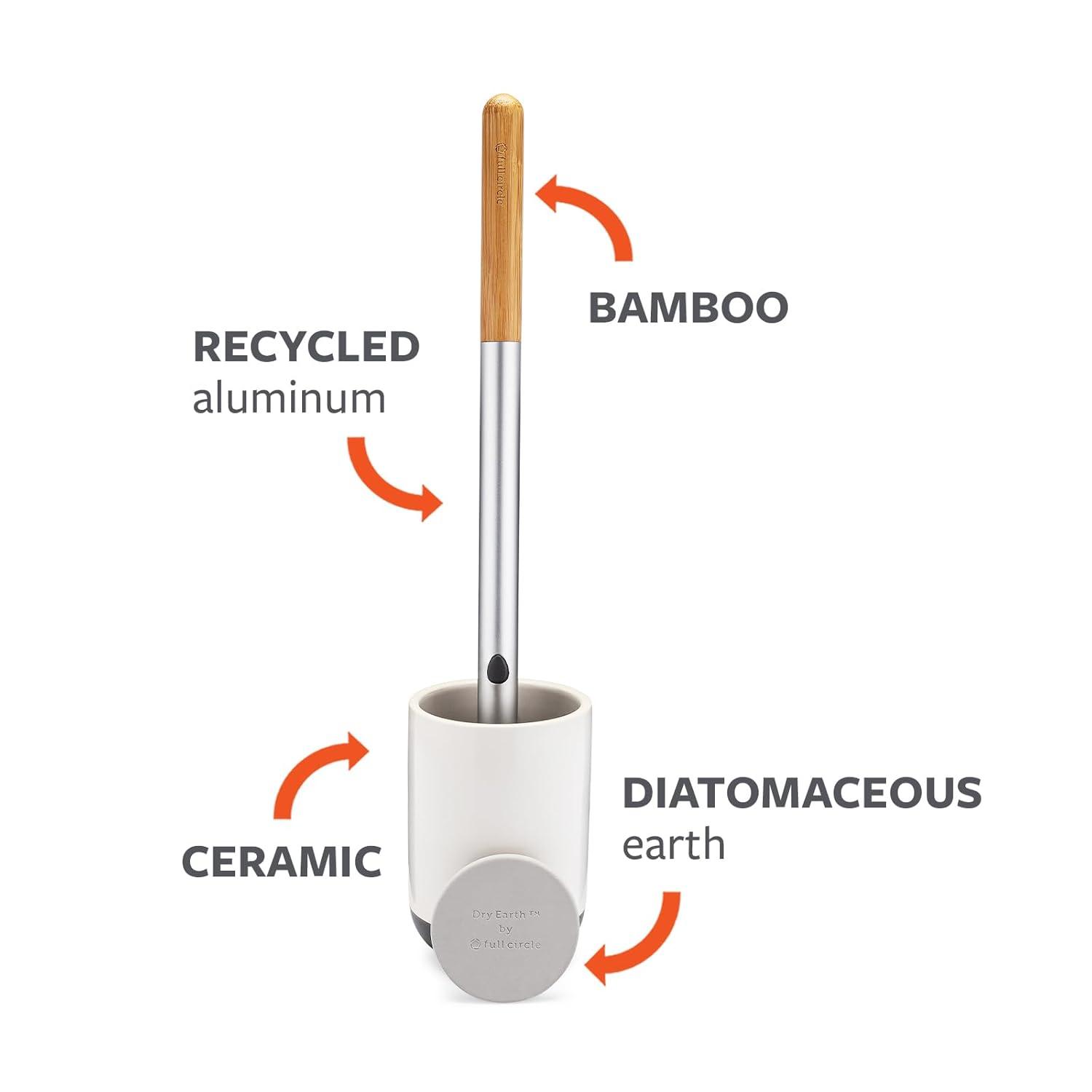 Full Circle Scrub Queen Toilet Brush with Replaceable Head - Ceramic Base with Dry Earth Absorbent Disk