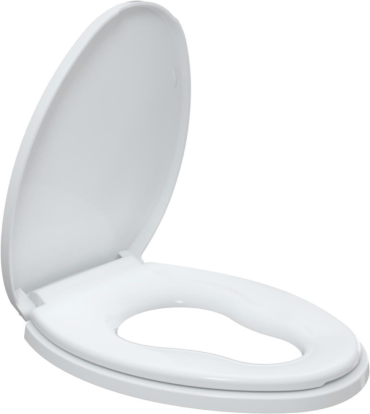 Danolapsi Elongated Toilet Seat with Built in Potty Training Seat,Quiet-Close Lid and Seat,Never Loosen,Potty Training Toilet Seat for Toddlers,Quick-Attach Hardware,Fits both Adult and Child