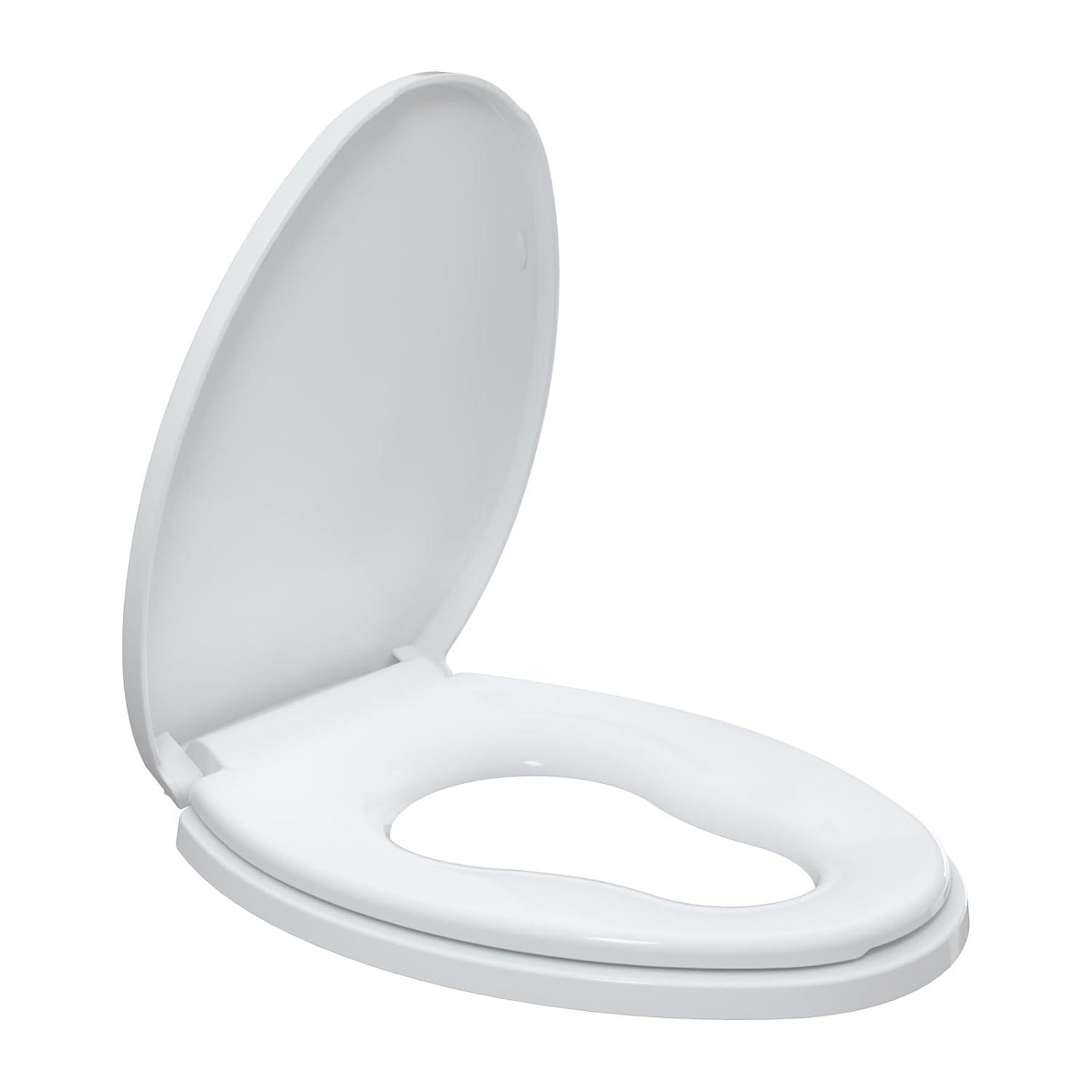 Danolapsi Elongated Toilet Seat with Built in Potty Training Seat,Quiet-Close Lid and Seat,Never Loosen,Potty Training Toilet Seat for Toddlers,Quick-Attach Hardware,Fits both Adult and Child