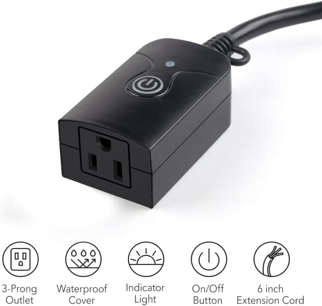 Black Wireless Remote Control Weatherproof Outlet with Push Button