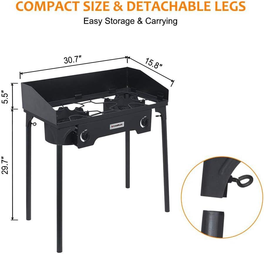 Camplux Heavy-Duty Dual Burner Black Propane Outdoor Stove