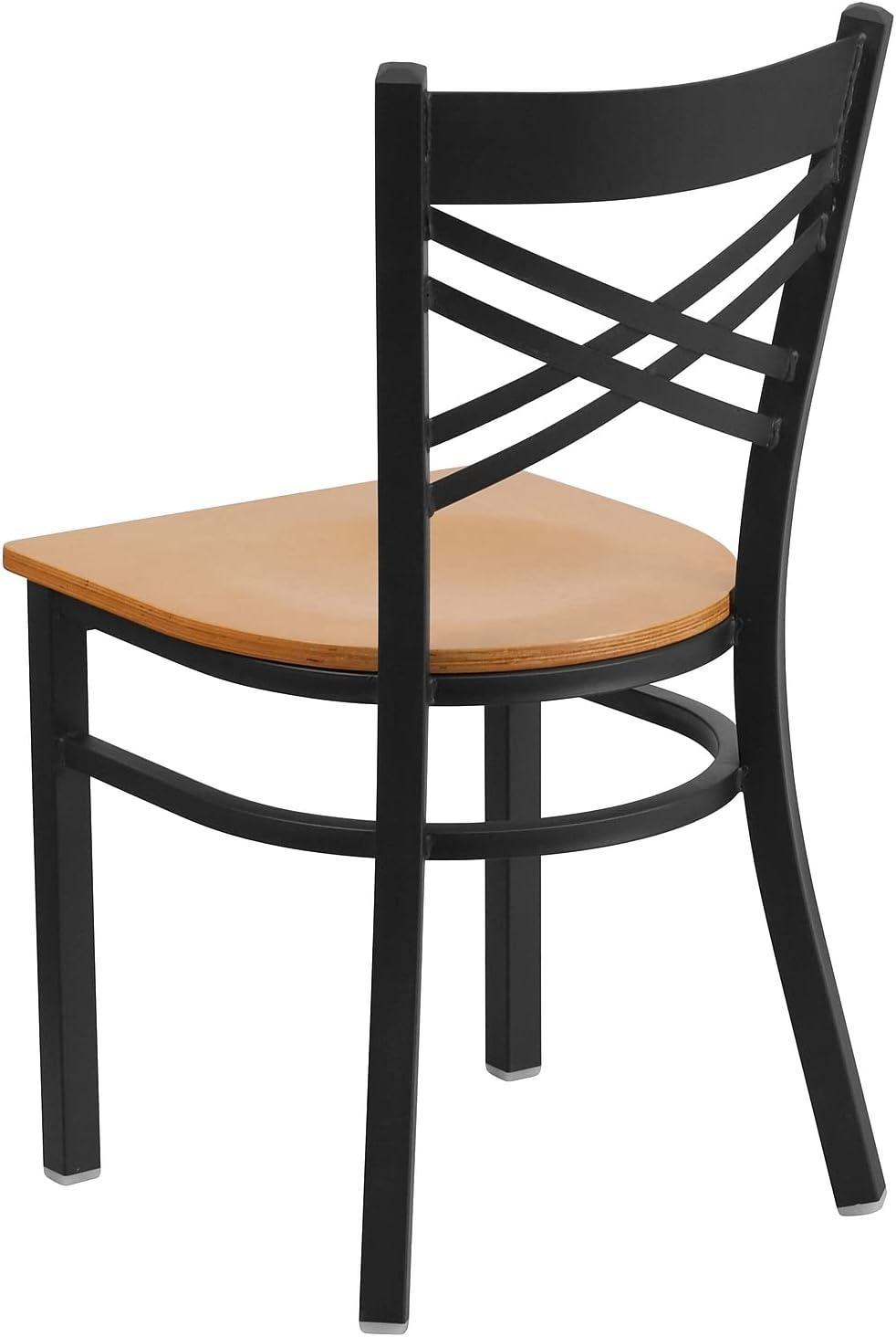 Flash Furniture 2 Pack HERCULES Series Black ''X'' Back Metal Restaurant Chair - Natural Wood Seat