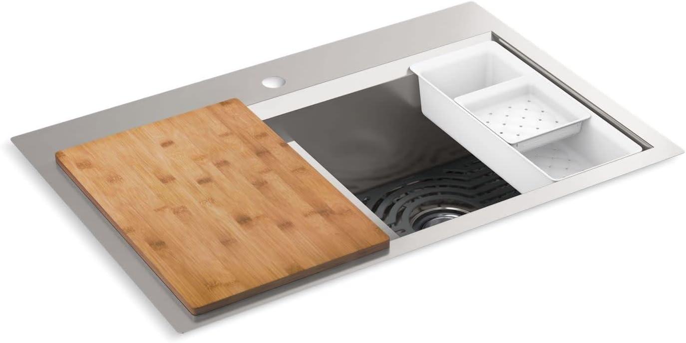 Kohler Task Smart Divide33-In X 22-In Top-Mount/Undermount Double-Equal Workstation Kitchen Sink With Accessories K-80085-1PC-NA