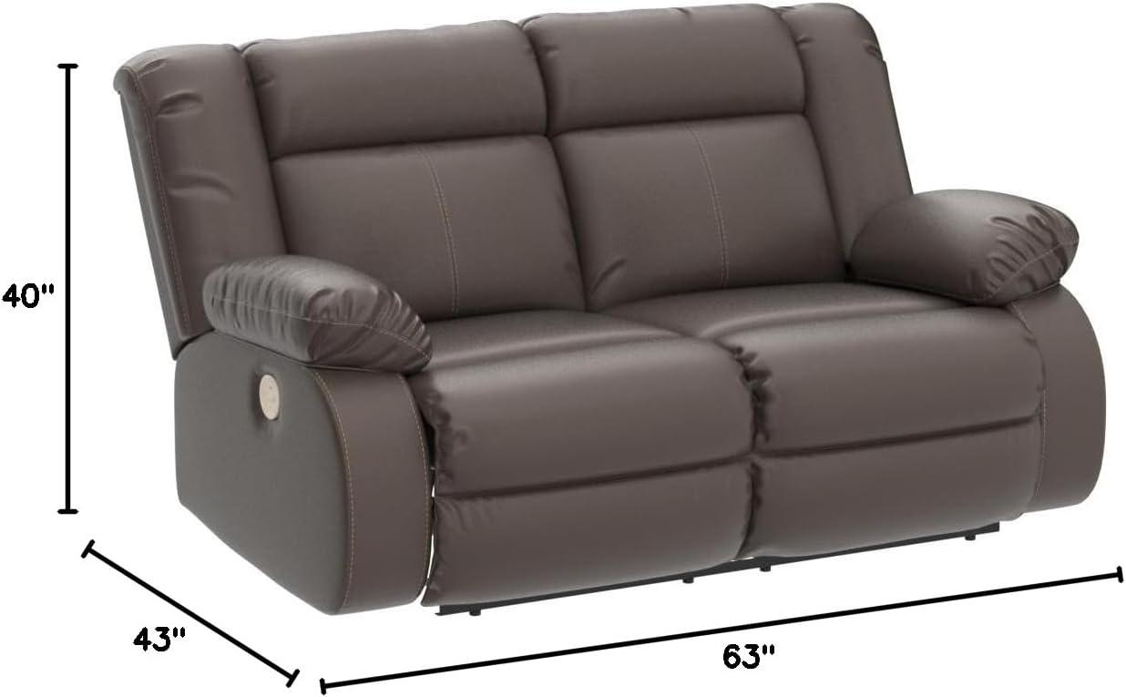 Ashley Furniture Denoron Faux Leather Power Reclining Loveseat in Dark Brown