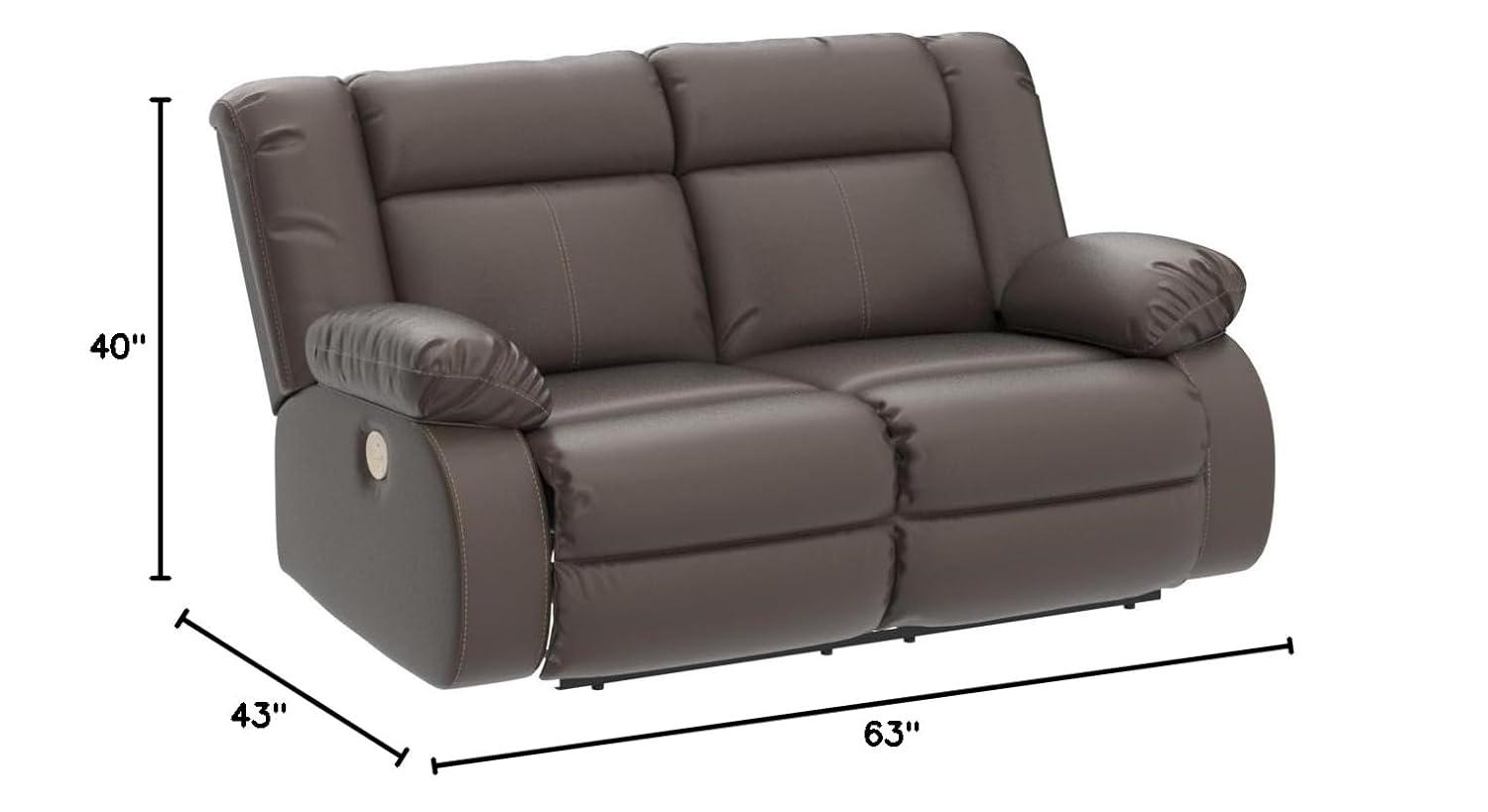 Ashley Furniture Denoron Faux Leather Power Reclining Loveseat in Dark Brown