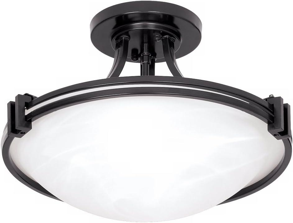 Possini Euro Design Deco Modern Ceiling Light Semi Flush Mount Fixture 16" Wide Oil Rubbed Bronze 2-Light Marbleized Glass Bowl for Bedroom Kitchen