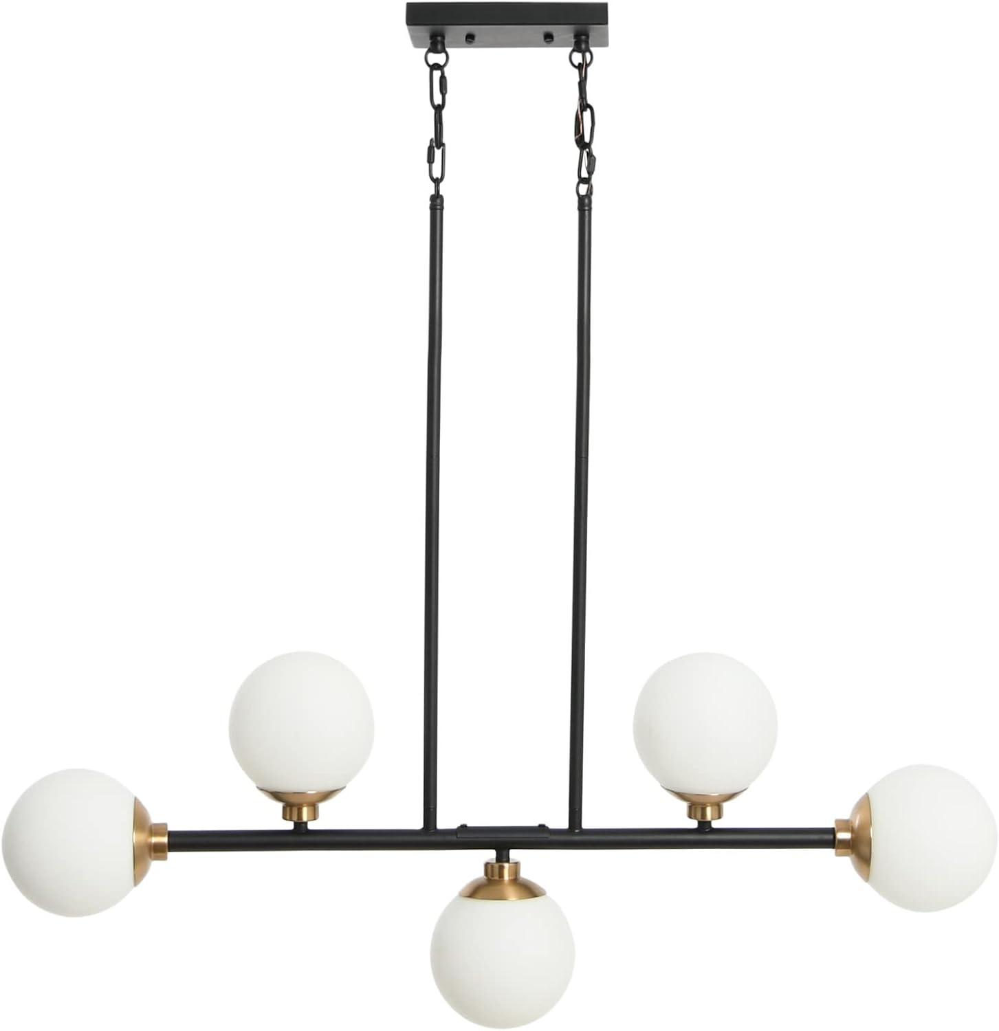 Matte Black Metal and Frosted Glass 5-Light Linear Chandelier