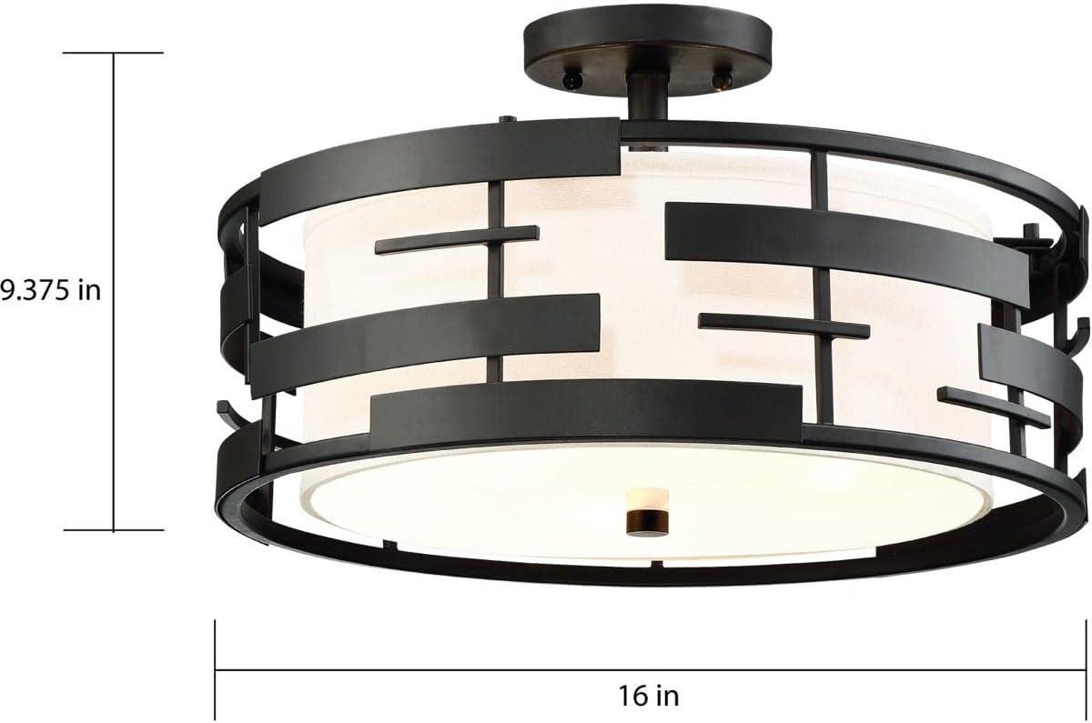 Lansing 16'' Black Drum Semi-Flush Mount Light