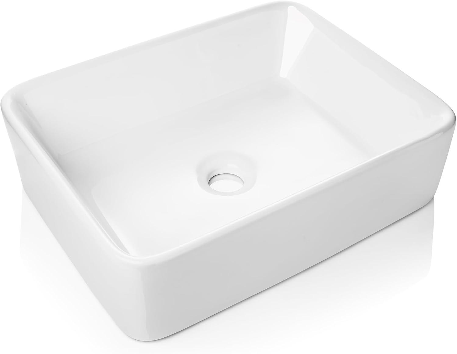Miligore VESSEL-SK81 Miligore 15'' White Ceramic Rectangular Bathroom Sink