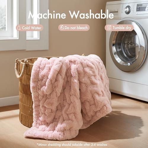 Madison Park Blush Ruched Fur Throw 50x60"
