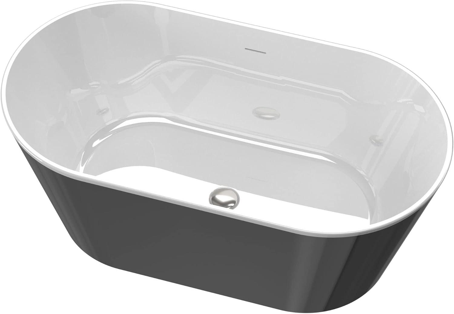 60" Glossy Black and White Acrylic Freestanding Oval Bathtub