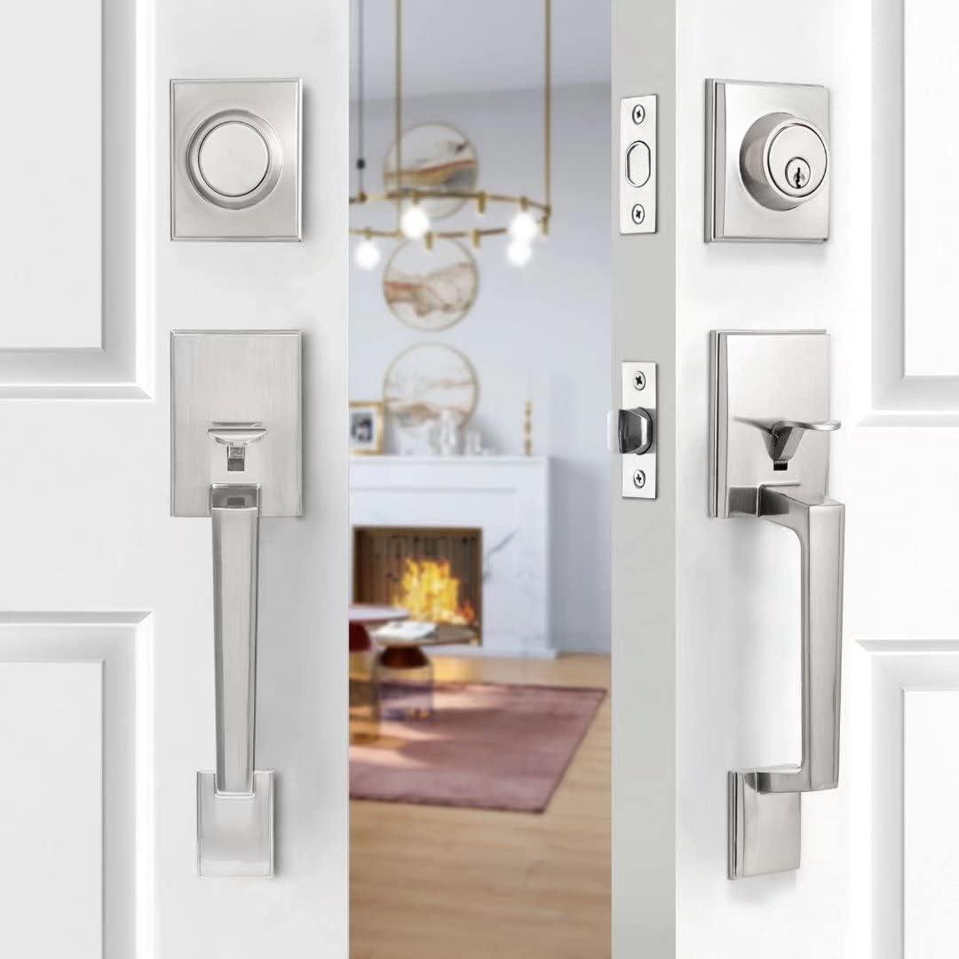 Satin Nickel Modern Double Door Handle Set with Lever