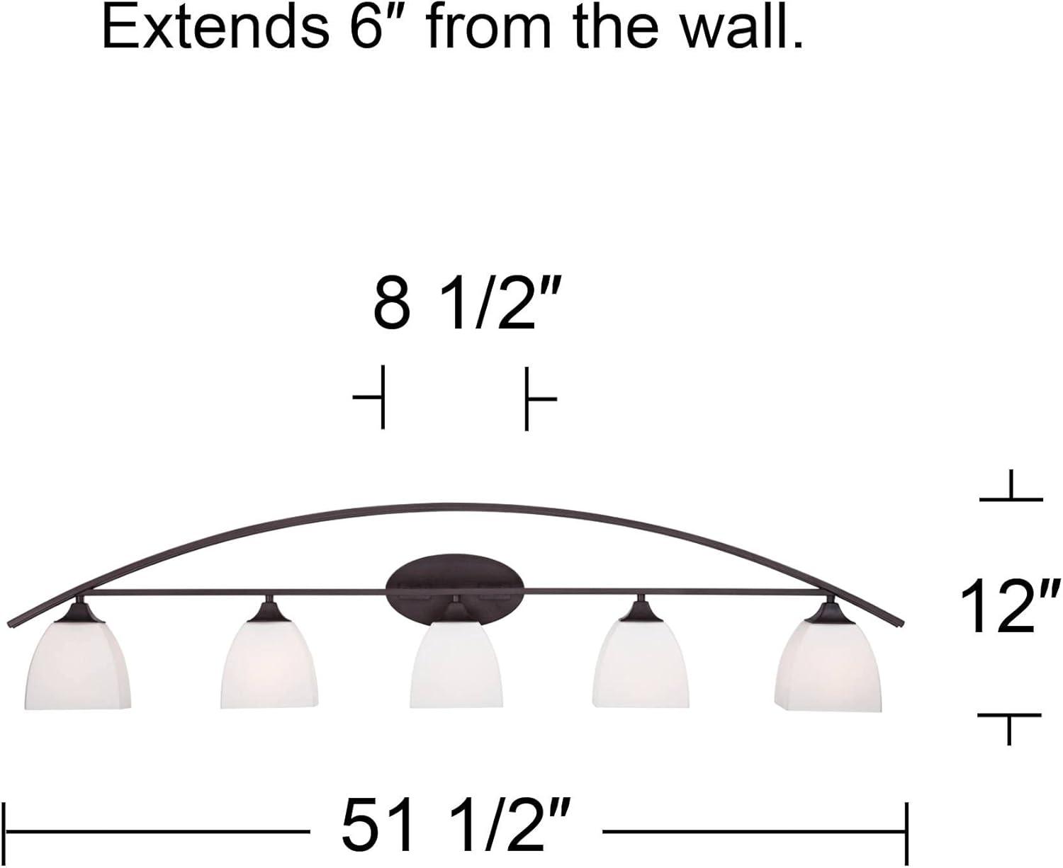 Franklin Iron Works Jenisen Arch Industrial Modern Wall Light Bronze Hardwire 51 1/2" 5-Light Fixture White Glass Shade for Bedroom Bathroom Vanity