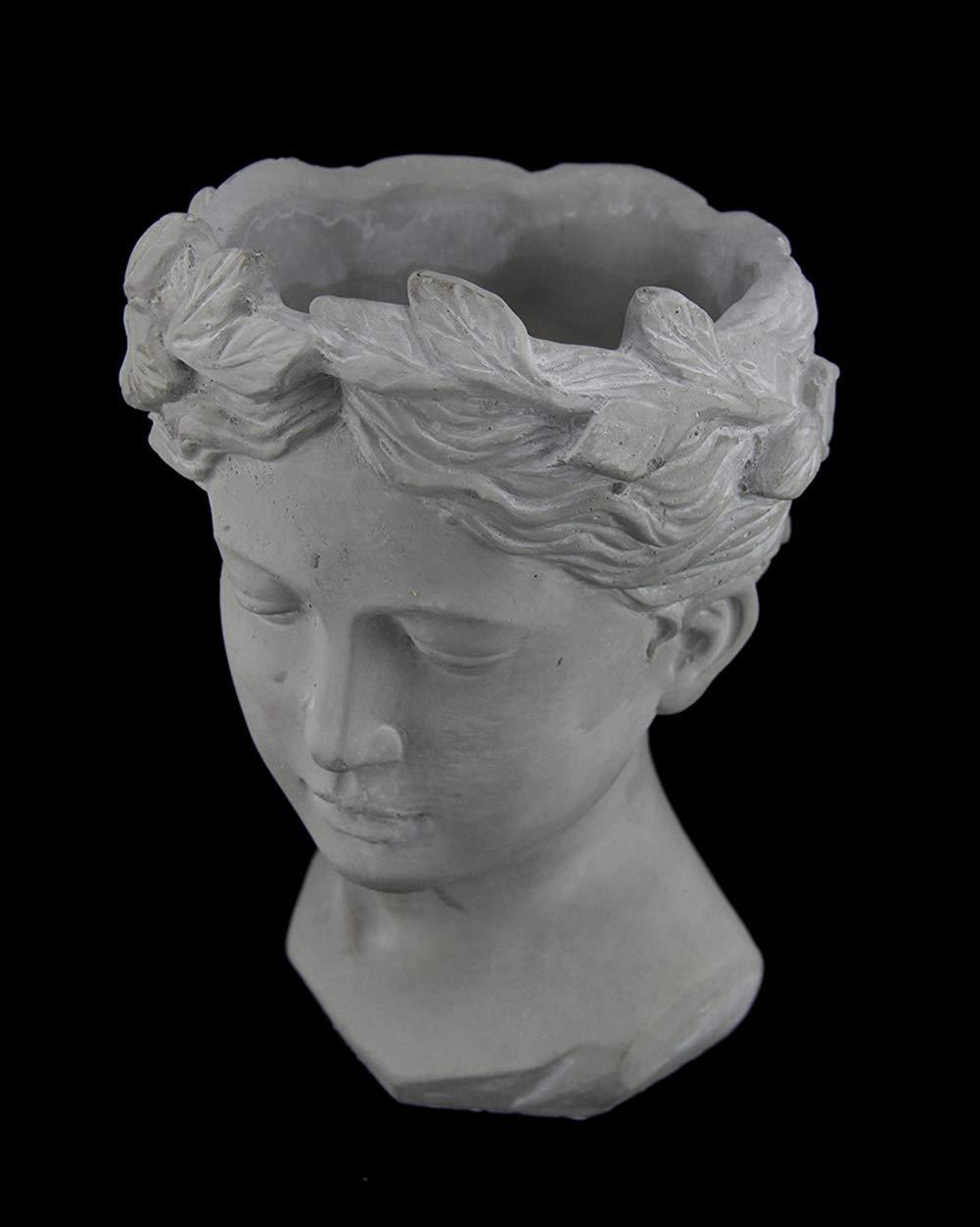 Classic Greek Lady Whitewash Cement Head Planter - Indoor/Outdoor Decor