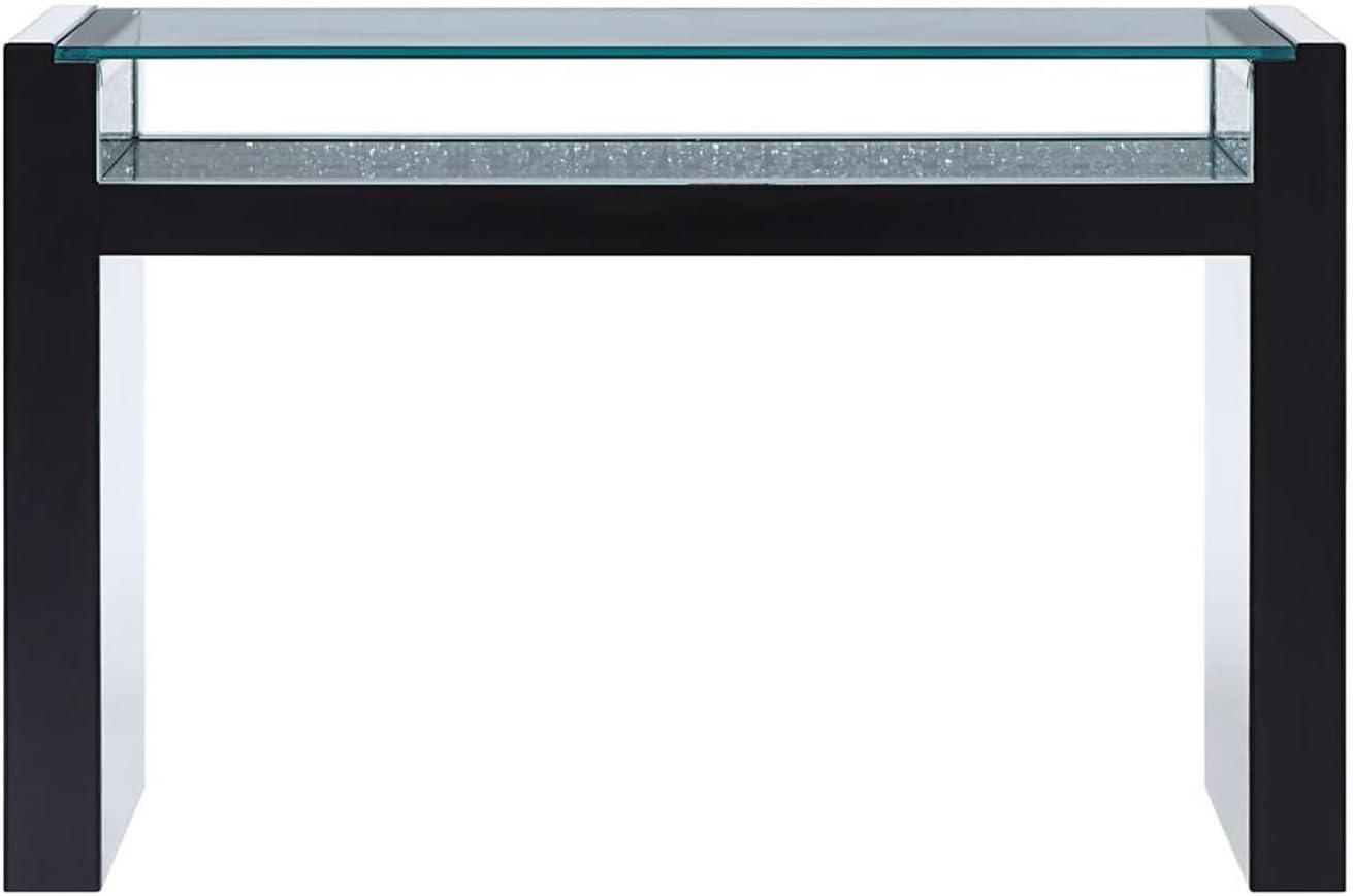 Benjaza 31.69" Studded Faux Crystals and Glass Accent Table in Clear/White