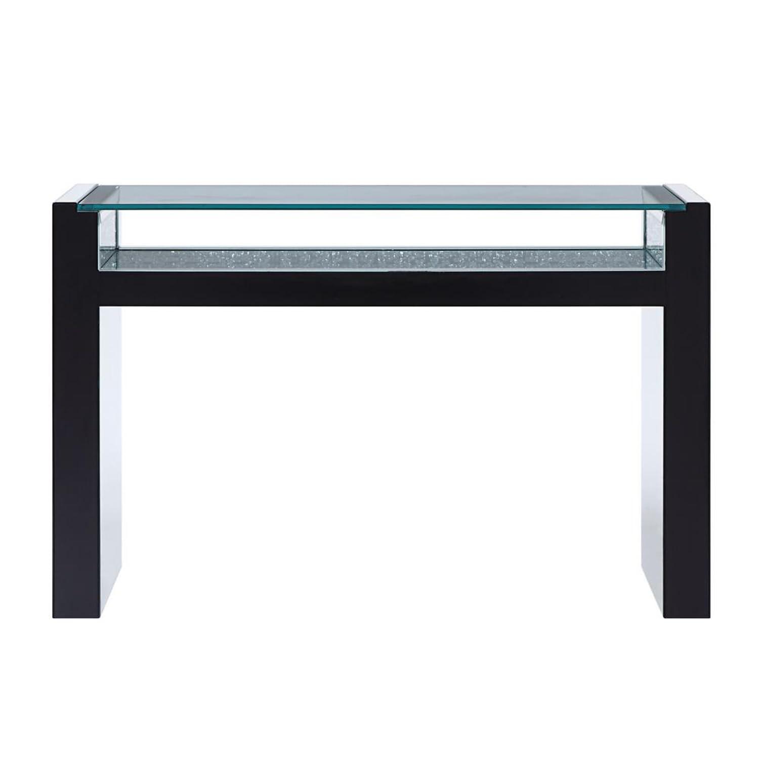 Benjaza 31.69" Studded Faux Crystals and Glass Accent Table in Clear/White