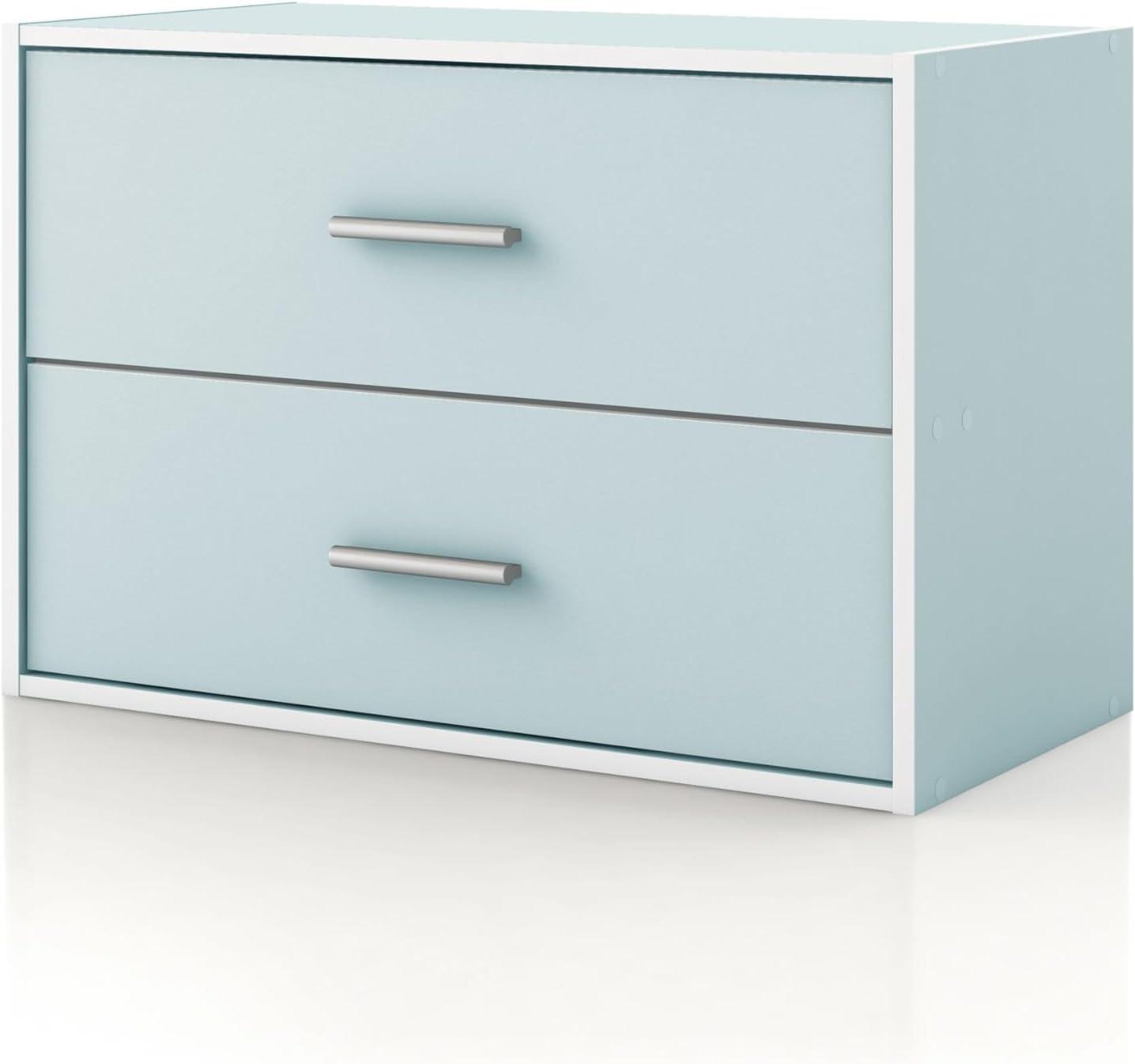 24/7 Shop At Home 15.7" Silkpath Modern 2 Drawer Stackable and Modular Bookcase Light Blue