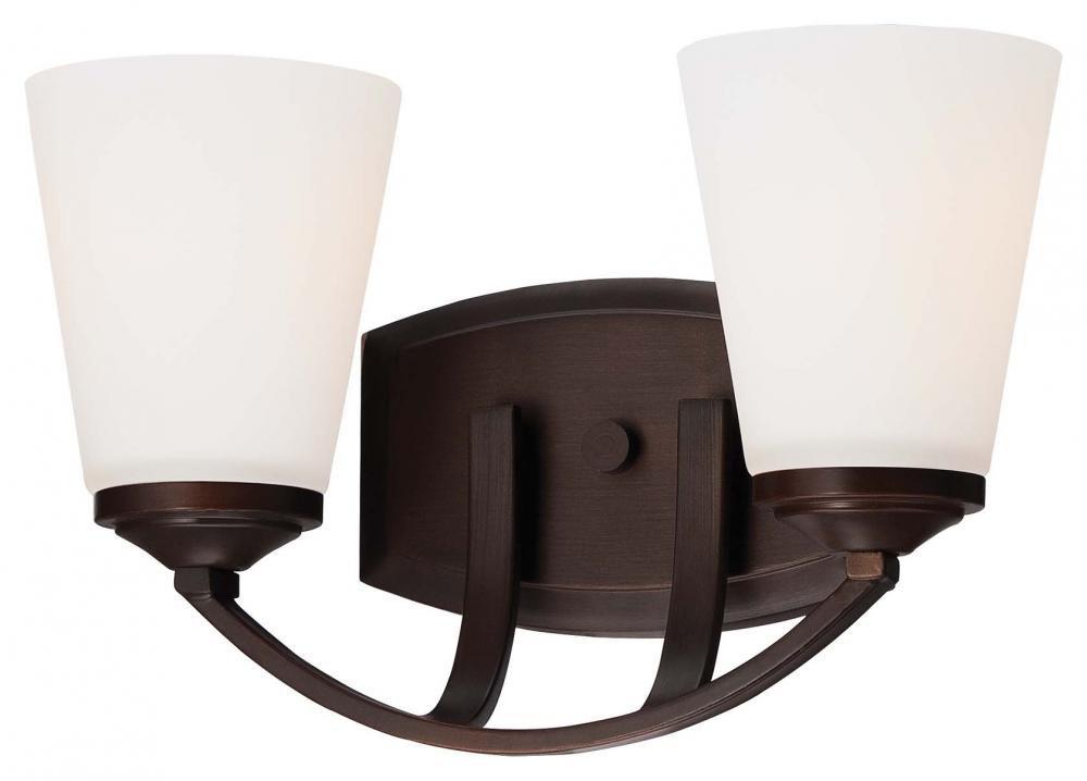 Vintage Bronze 2-Light Vanity with Etched White Glass