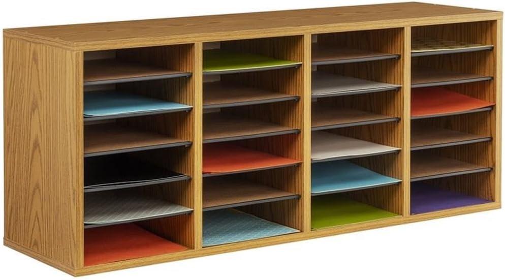 Scranton & Co Medium Oak 24 Compartment Wood Adjustable File Organizer