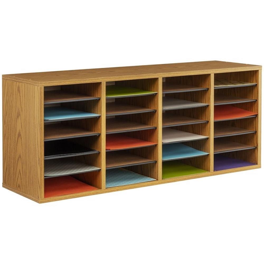 Scranton & Co Medium Oak 24 Compartment Wood Adjustable File Organizer