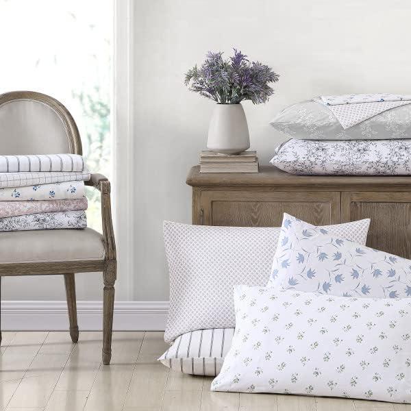 Twin Printed Pattern Percale Cotton Sheet Set Green Stripe - Stone Cottage