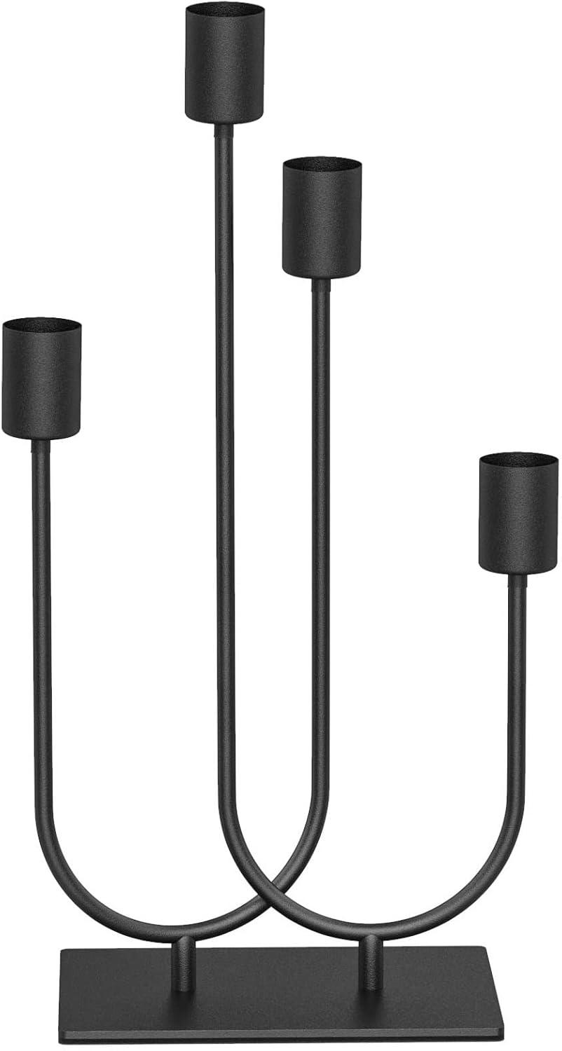 Brayden Studio® Candelabra Fireplace Black Vintage Metal Candle Stick Holders For Taper Candles Set Of 4 With Iron-0.8" Diameter Candlestick Ideal For Table Centerpiece