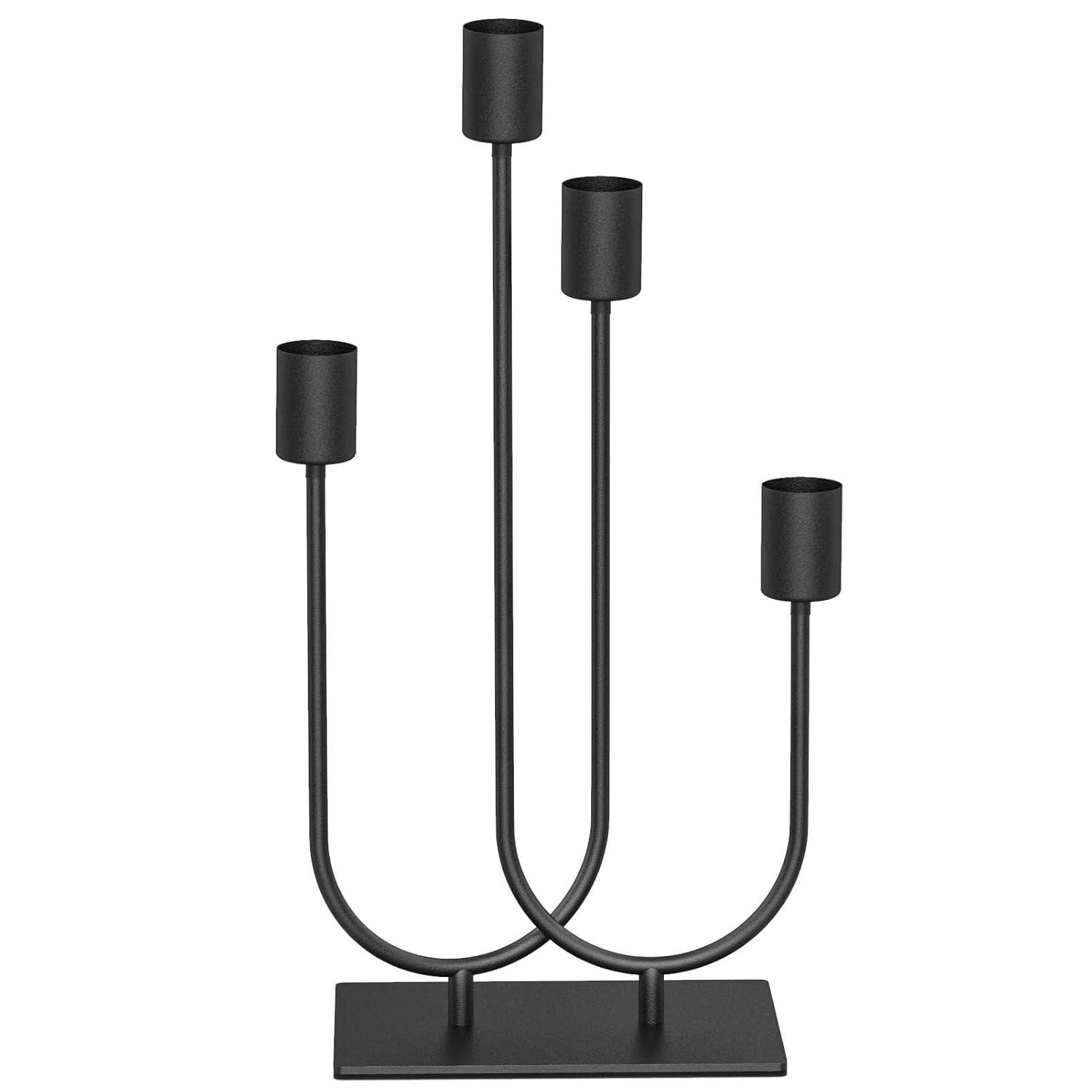 Brayden Studio® Candelabra Fireplace Black Vintage Metal Candle Stick Holders For Taper Candles Set Of 4 With Iron-0.8" Diameter Candlestick Ideal For Table Centerpiece