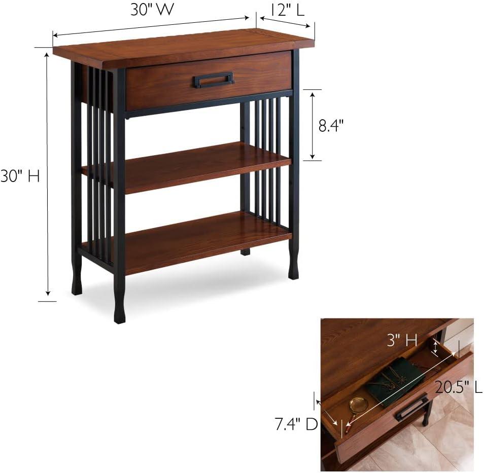 Leick Home 11261 Ironcraft Rustic Foyer Bookcase with Drawer Storage, Mission Oak and Black