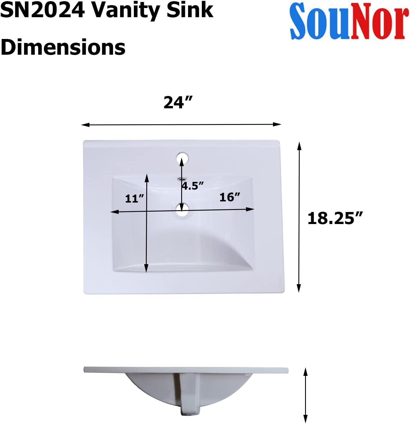 Miniyam 24" White Ceramic Drop-In Bathroom Sink