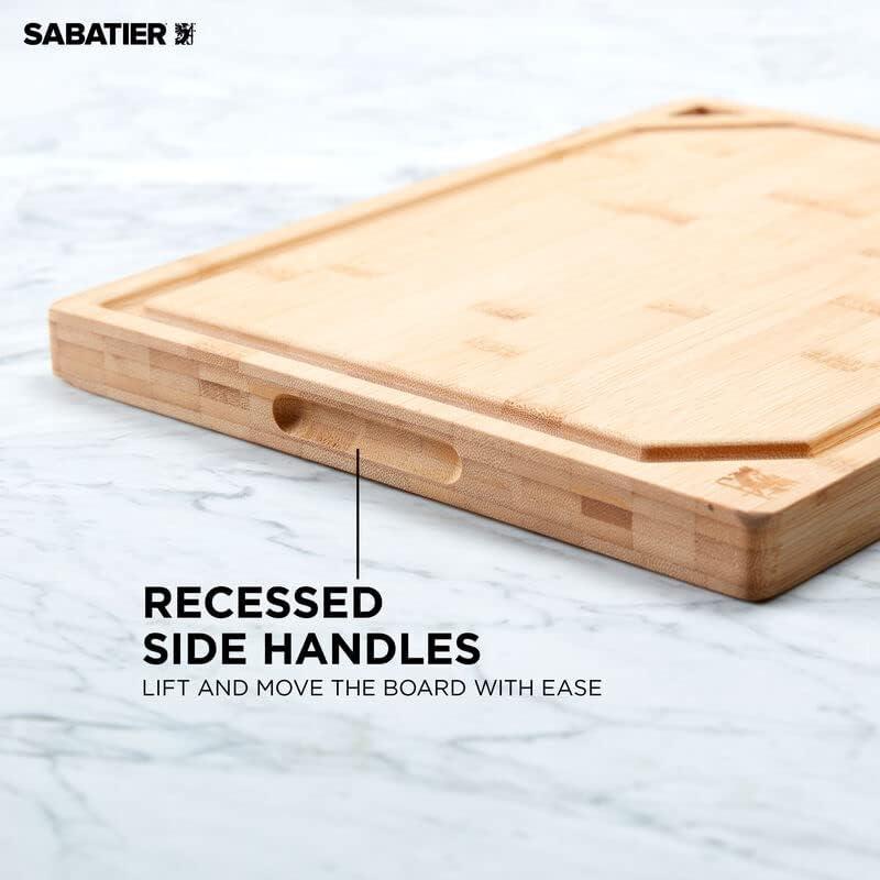 Sabatier Extra-Large Bamboo Cutting Board with Juice Trench & Handles, Reversible Kitchen Chopping Board for Meal Prep & Serving, Bread Board with Grooves for Charcuterie (12" x 18")