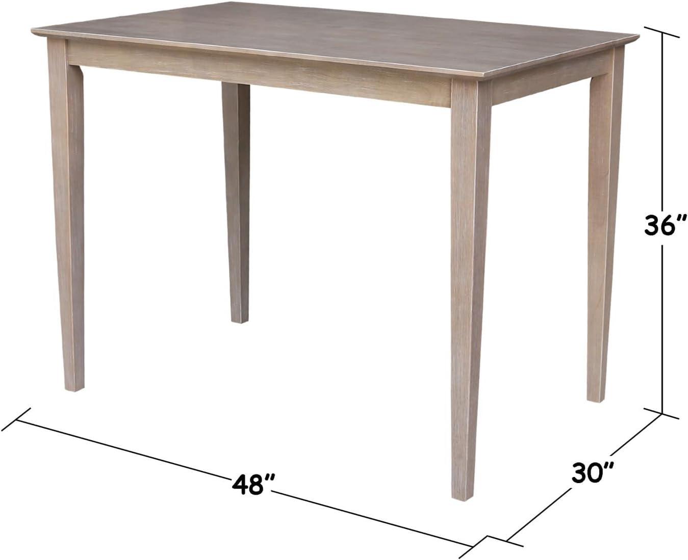Solid Wood 30" X 48" Counter Height Table Washed Gray Taupe - International Concepts: Parawood, Non-Extension, Modern Style