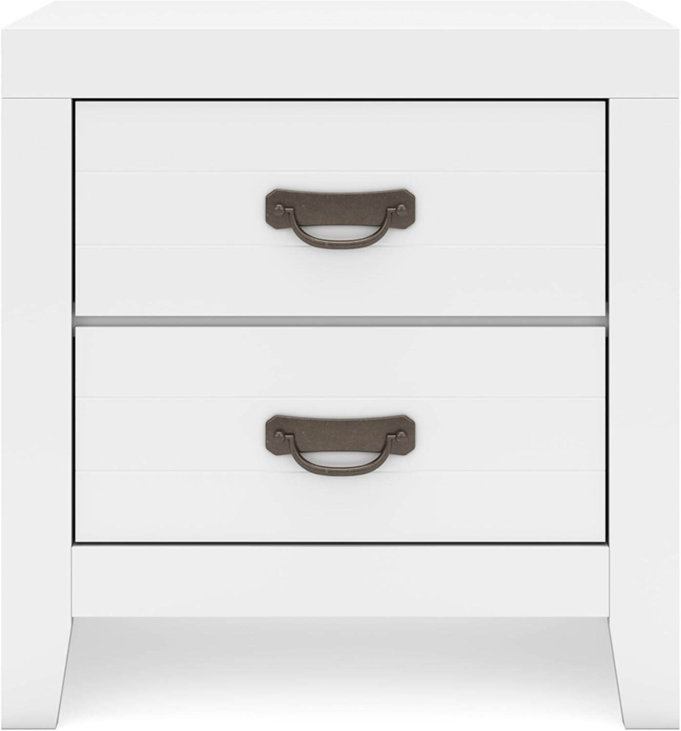 White Transitional 2-Drawer Nightstand with Metal Handles