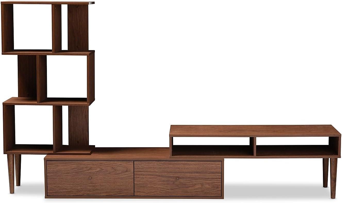 Haversham Mid-Century Retro Modern Display TV Stand for TVs up to 60" Walnut Brown - Baxton Studio: Entertainment Center, Media Console