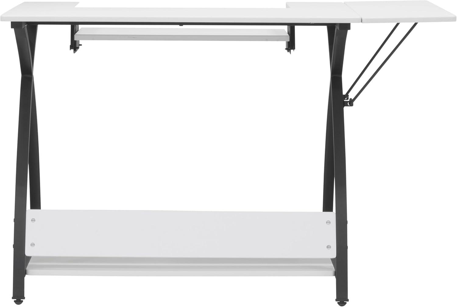 Comet Plus Sewing/Office Table with Fold Down Top, Height Adjustable Platform and Bottom Storage Shelf Black/White - Sew Ready: Crafting Desk