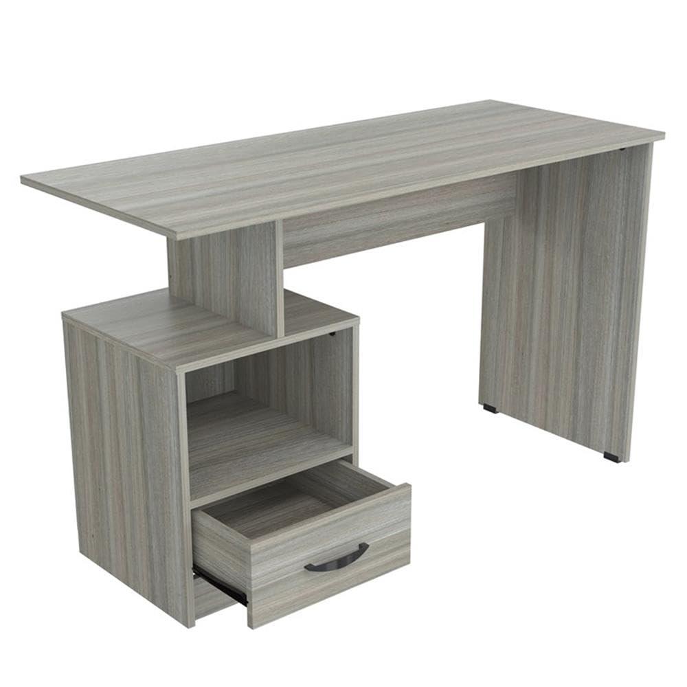 Inval Modern Writing Desk with Drawer and Open Storage, Smoke Oak