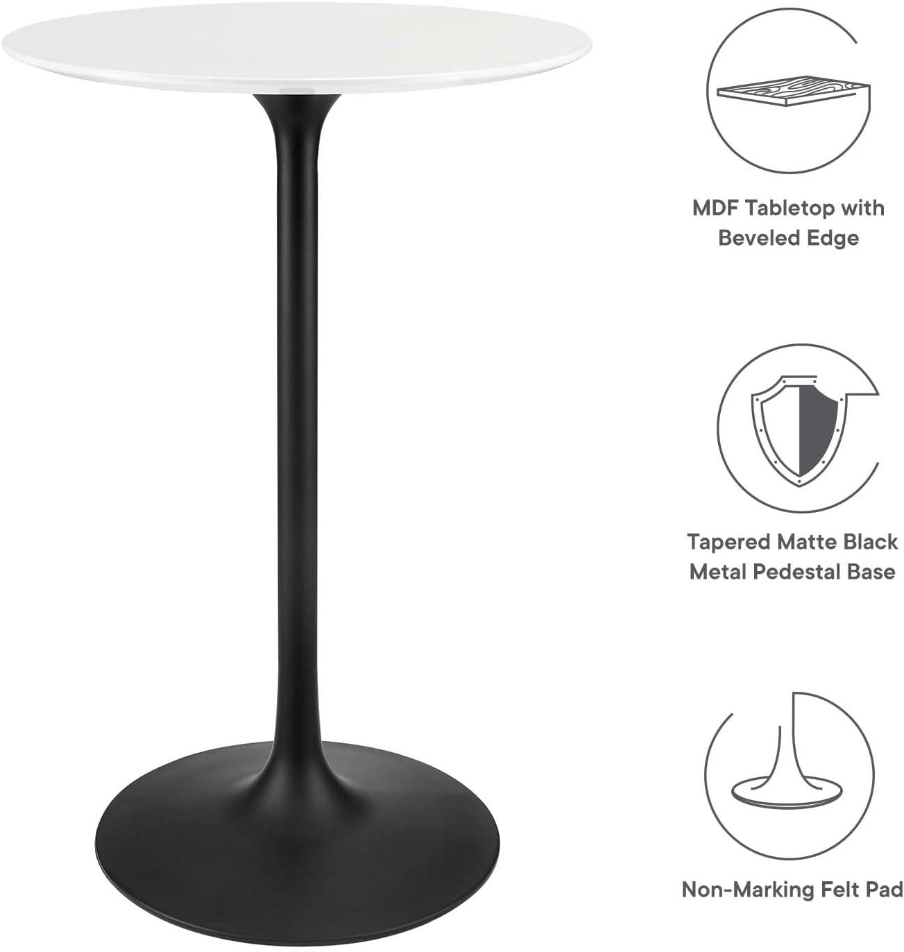 Modway Lippa 28" Round Lacquered MDF Bar Table in Black/White