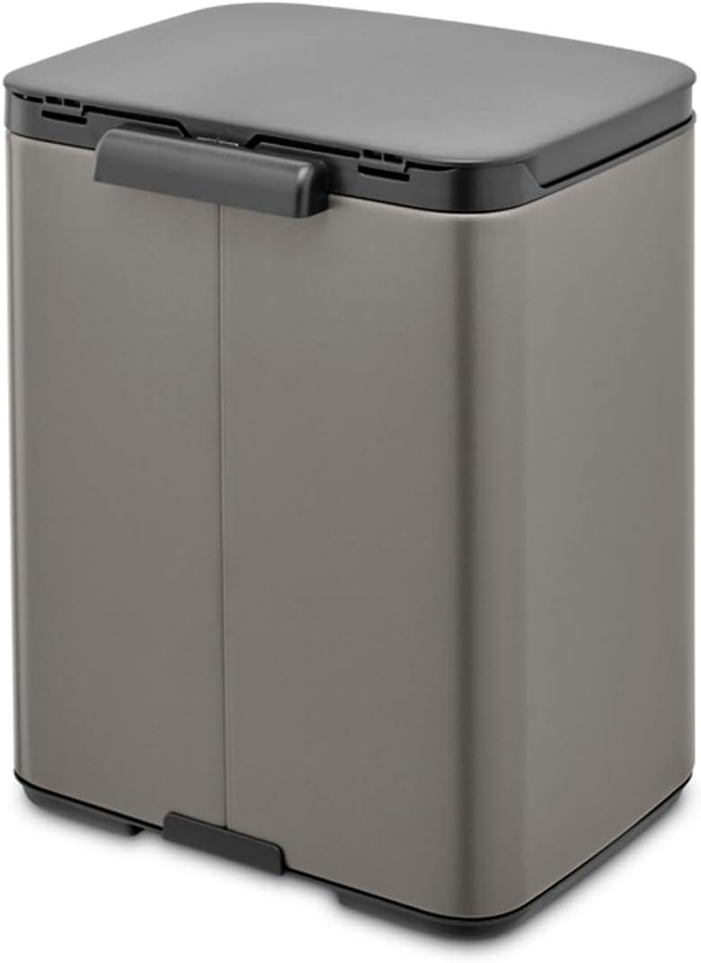 Platinum Rectangular Plastic Trash Can with Soft Closing Lid