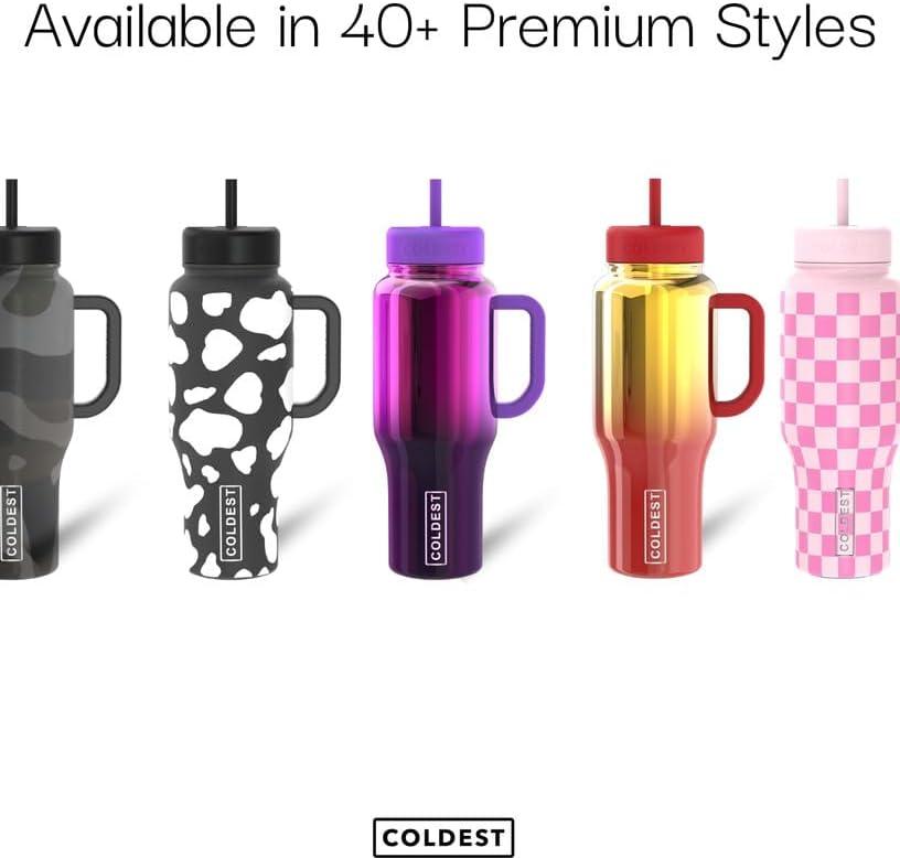 Coldest 40 oz Tumbler with Handle and Straw, 100% Spill Proof Tumbler with Straw (3 Lids), Stainless Steel Insulated Leakproof Tumblers for Women Men, Cup Holder Friendly, 46 oz (Forever Pink Glitter)