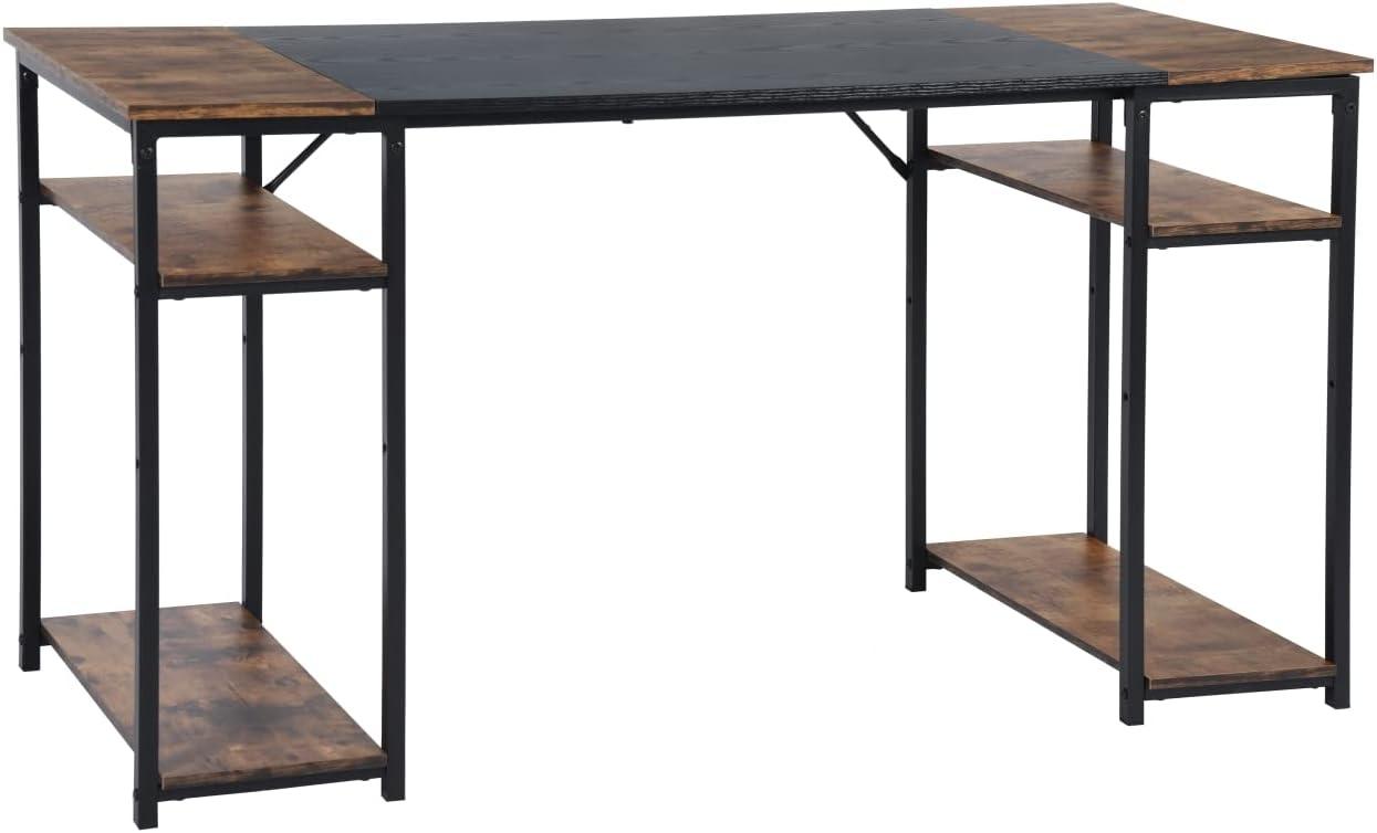 Rustic Brown and Black Wood Writing Desk with Shelves