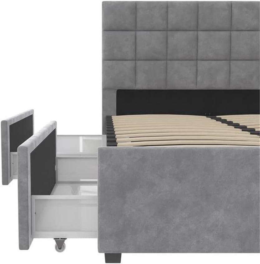 Serena Upholstered Bed with Drawers Light Gray Velvet - Cosmoliving By Cosmopolitan