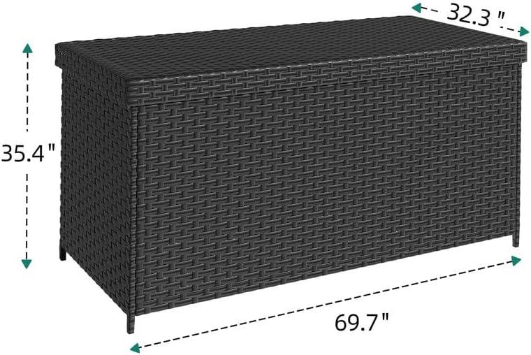 DWVO 230 Gallon Outdoor Storage Box, Weather-Proof Wicker Deck Box, XXL Outside Storage Container for Patio Furniture, Cushions, Pool Storage and Garden Tools, Black
