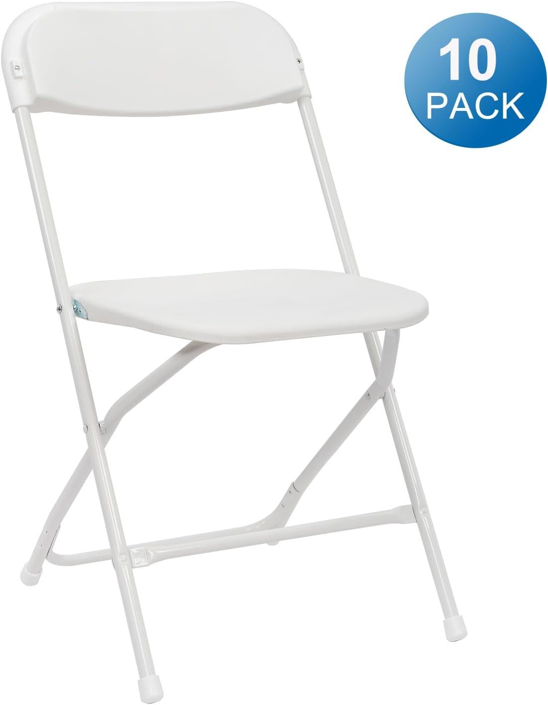 White Armless Plastic Folding Chair with Steel Frame, Set of 10