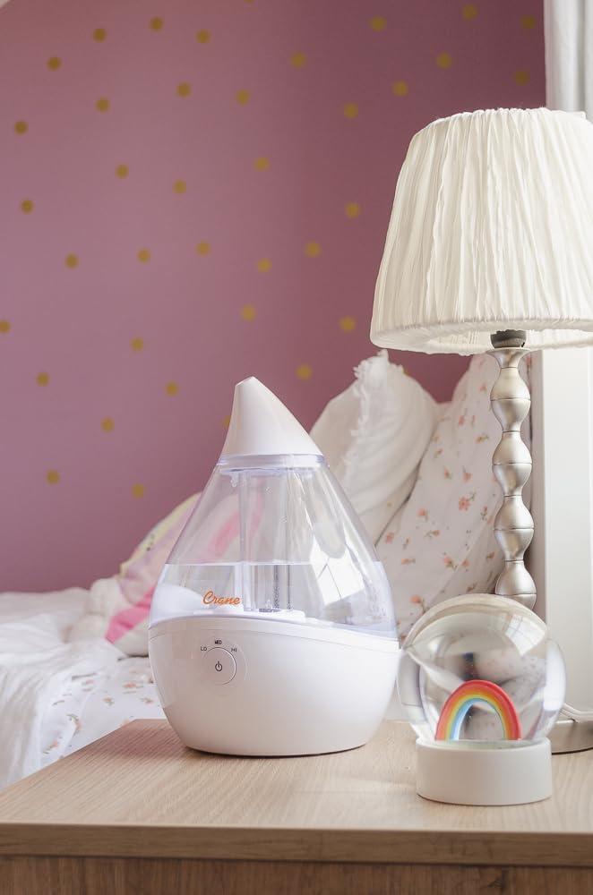 Crane USA Droplet Cool-Mist Humidifier with Vapor Tray, 0.5. Gal. - Clear & White