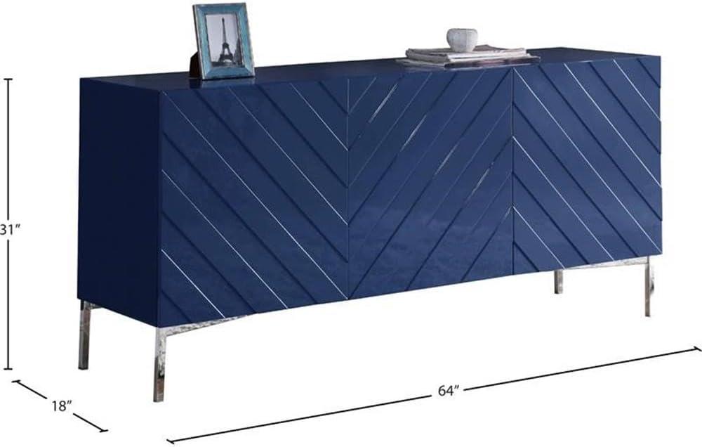 Meridian Furniture Collette Solid Wood Sideboard Buffet in Navy Lacquer