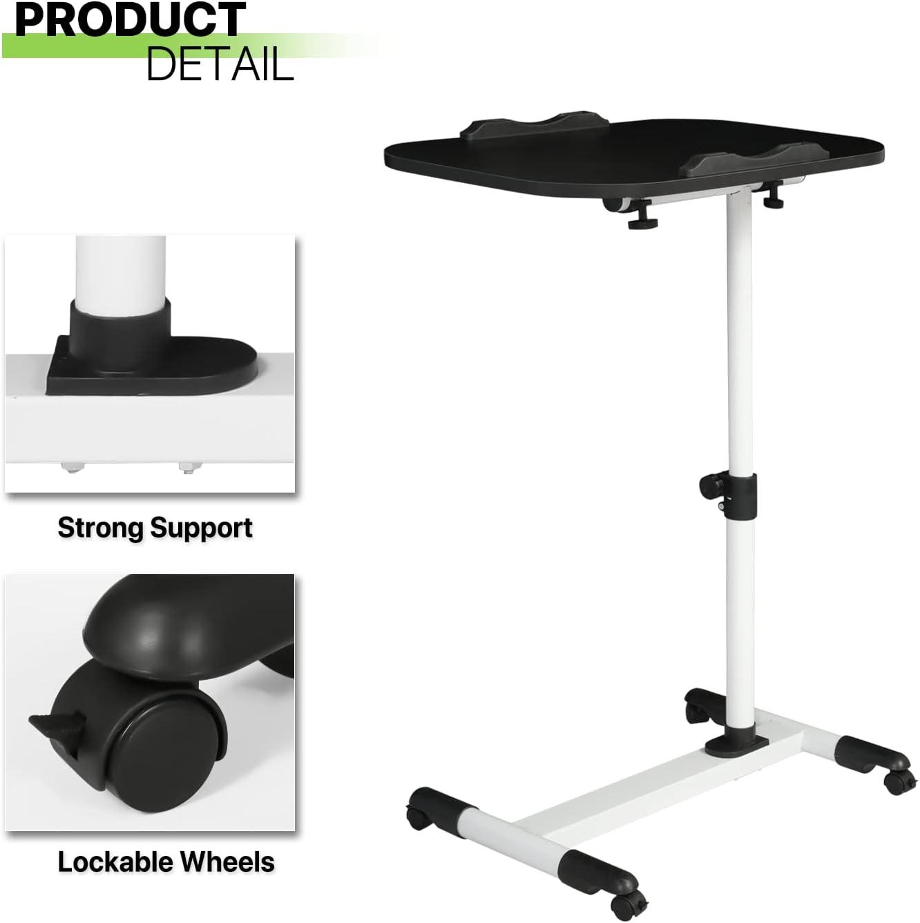 Magshion Workstation, Height Adjustable Computer Desk, Drafting Table Rolling Cart with Casters for Home Office, White