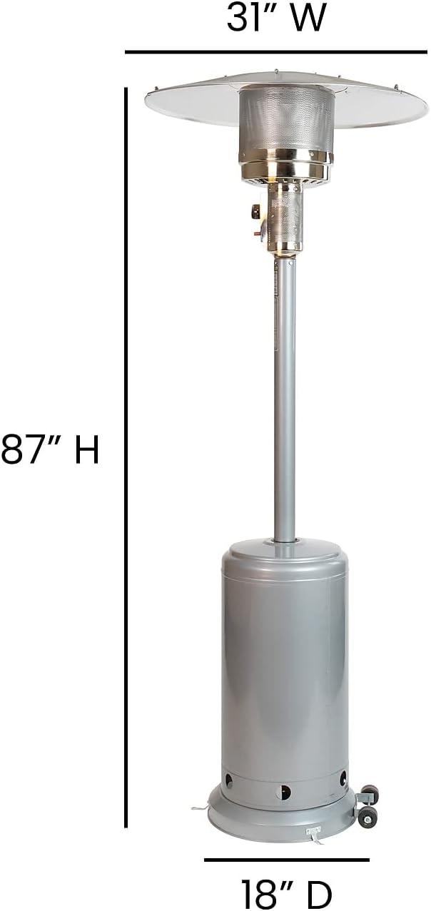 Flash Furniture Patio Outdoor Heating-Silver Stainless Steel 40,000 BTU Propane Heater with Wheels for Commercial & Residential Use-7.5 Feet Tall