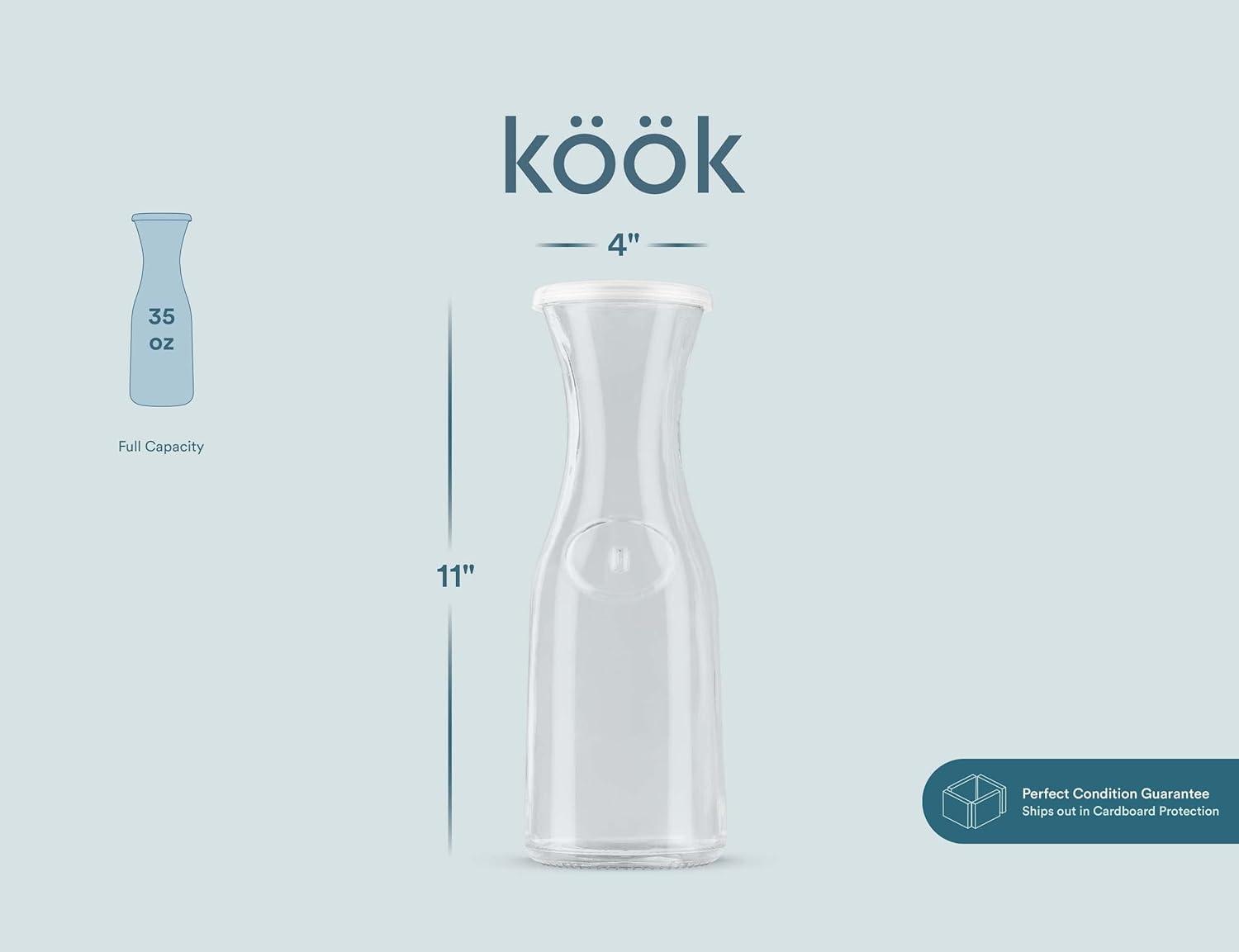 Kook 3-Pc Glass Carafe with Lid Kitchen Set, 35 Oz Glass Bottles with Caps